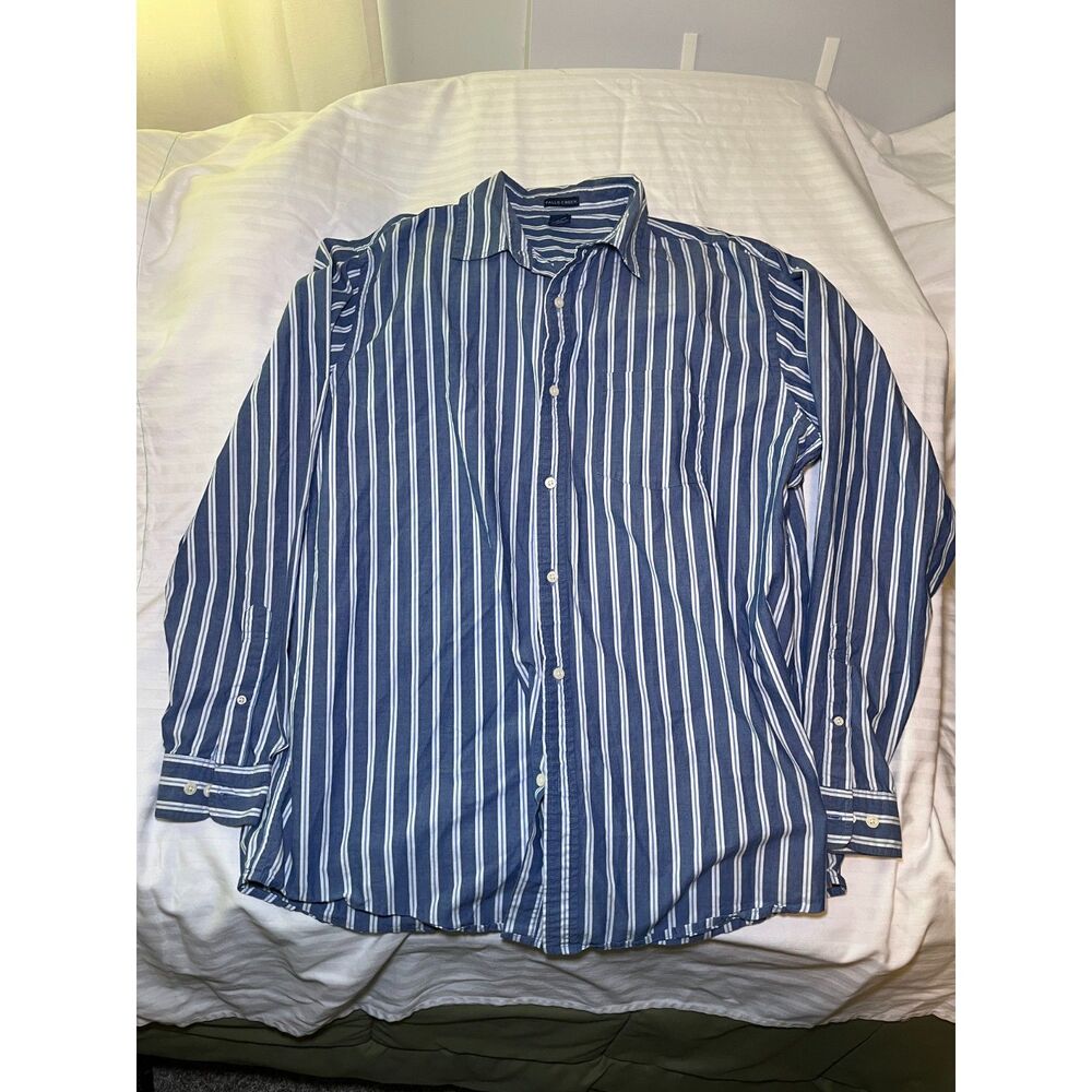 Falls Creek Striped Button Up Shirt Mens XLT Blue White Casual Cotton